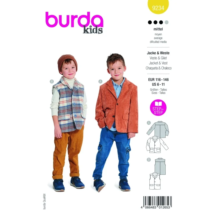 Schnittmuster Jacke und Weste, Burda Kids 9234