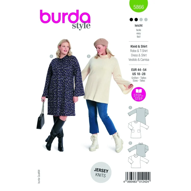 Schnittmuster Kleid und Shirt, Burda 5866