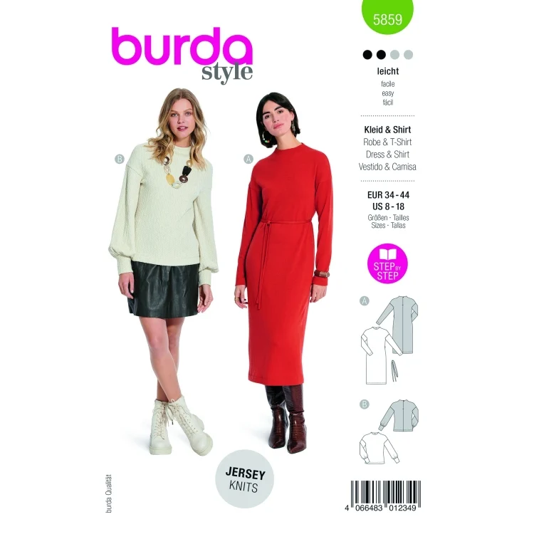 Schnittmuster Shirt und Kleid, Burda 5859