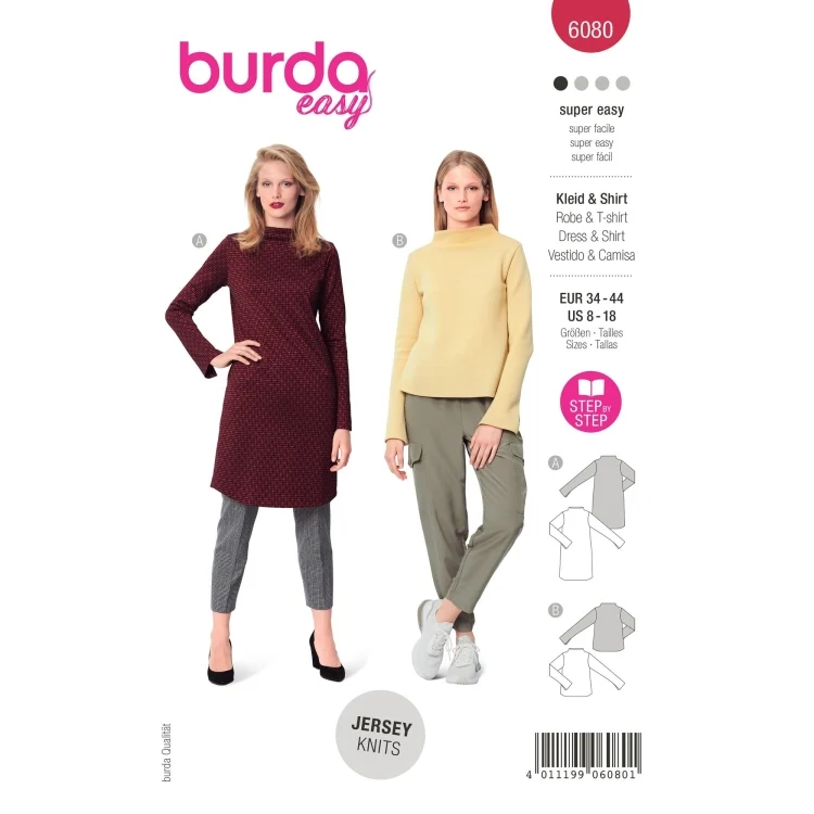 Schnittmuster Shirt und Kleid, Burda 6080