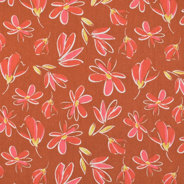 Viskose Leinen Flora, terracotta