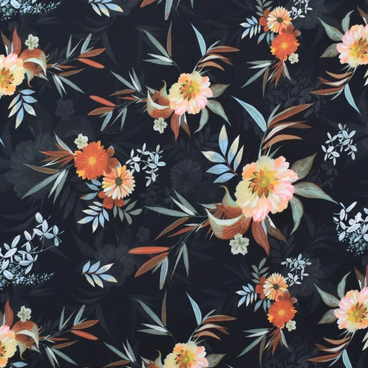 Viskose Voile Flower Love, marine