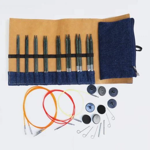 Nadelset austauschbare Rundstricknadeln 3,50 - 8,00 mm - 13 cm - KnitPro Indigo Wood