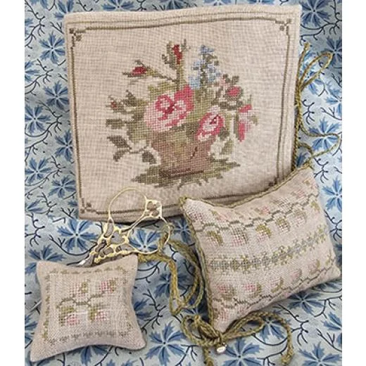 Samplers Not Forgotten - 1830's Rose Basket Needlebook