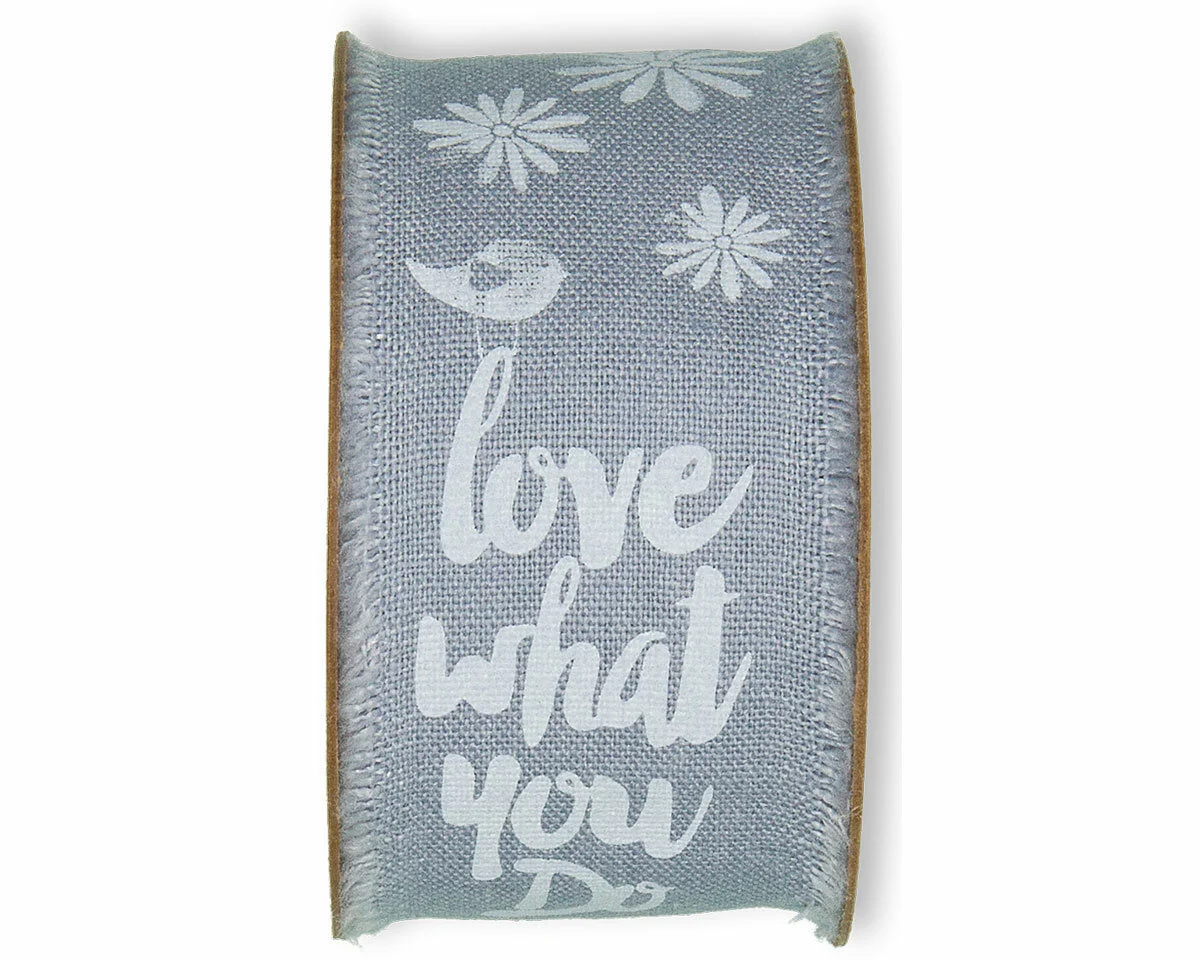3 m Baumwoll-Leinenband LOVE WHAT YOU DO, Spruch, 40 mm, grau