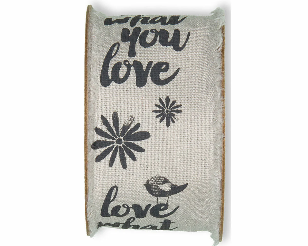 3 m Baumwoll-Leinenband LOVE WHAT YOU DO, Spruch, 40 mm, natur