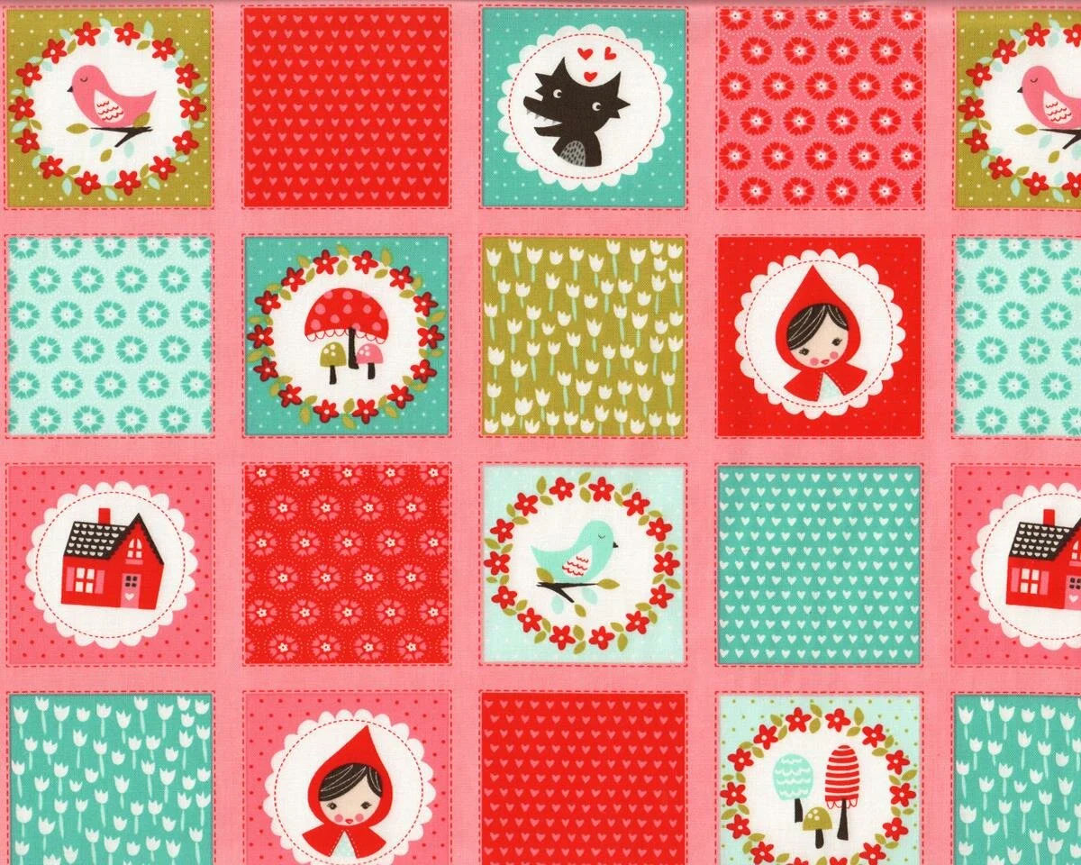 30-cm-Rapport Patchworkstoff LIL' RED, Motiv-Quadrate, altrosa-dunkelrot, Moda Fabrics