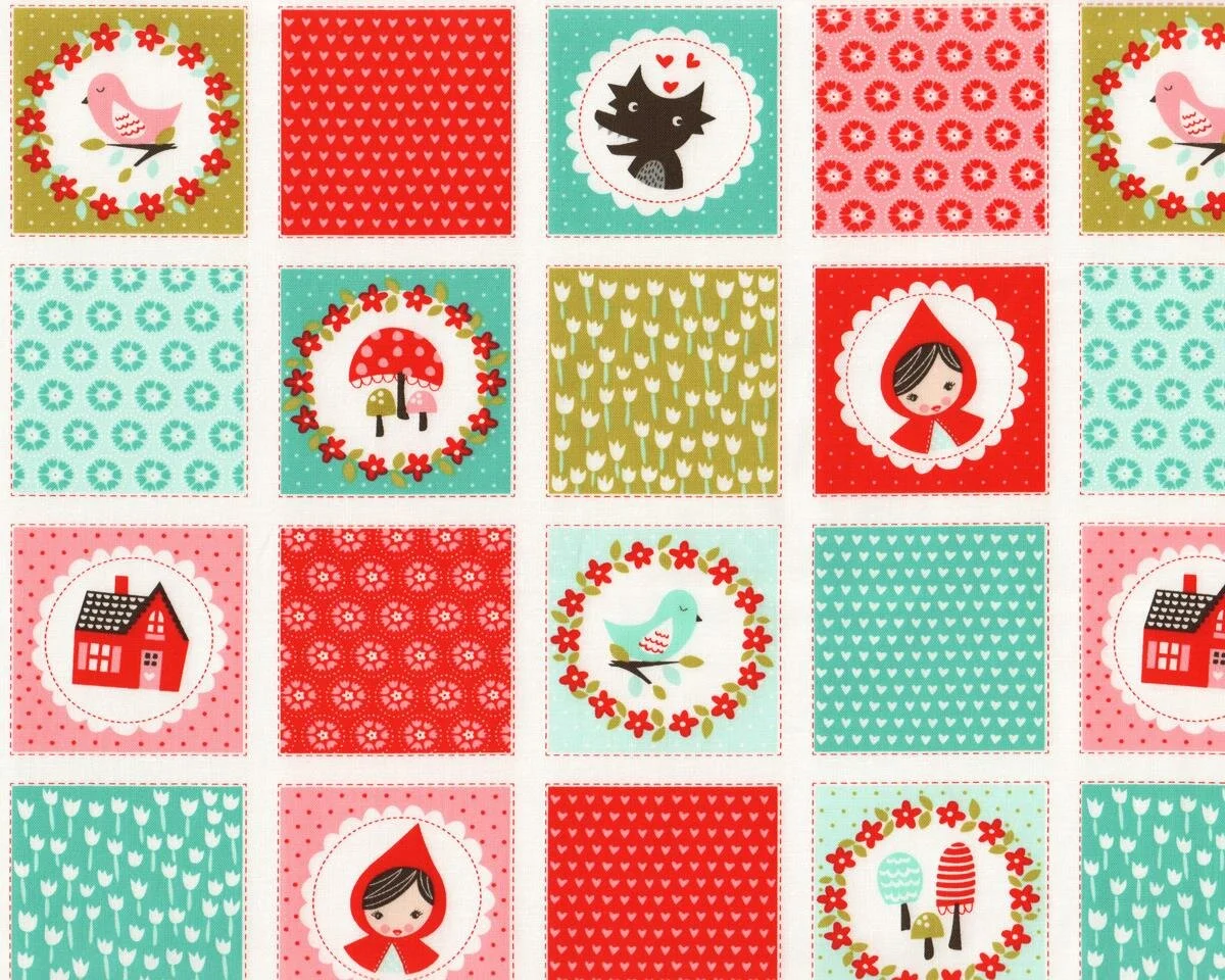 30-cm-Rapport Patchworkstoff LIL' RED, Motiv-Quadrate, gebrochenes weiß-dunkelrot, Moda Fabrics