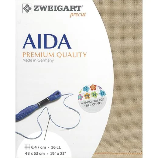 Zweigart Aida 16ct - Farbe 3009 vintage milchkaffee (Precut 48x53 cm)