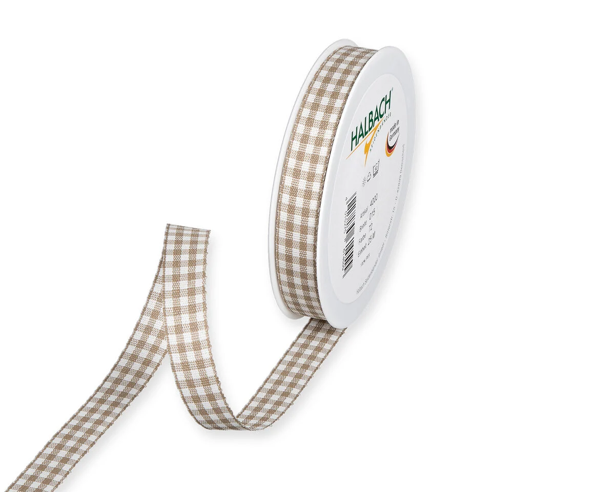 4 m Webband VICHYKARO, kariert, 15 mm, natur
