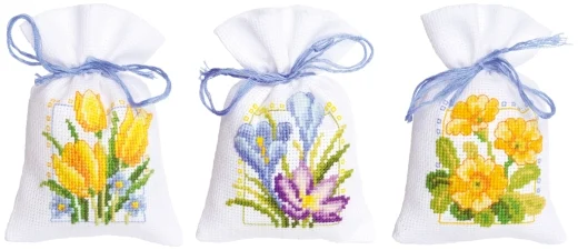 Vervaco - Geschenksäckchen Frühlingsblumen 3er-Set