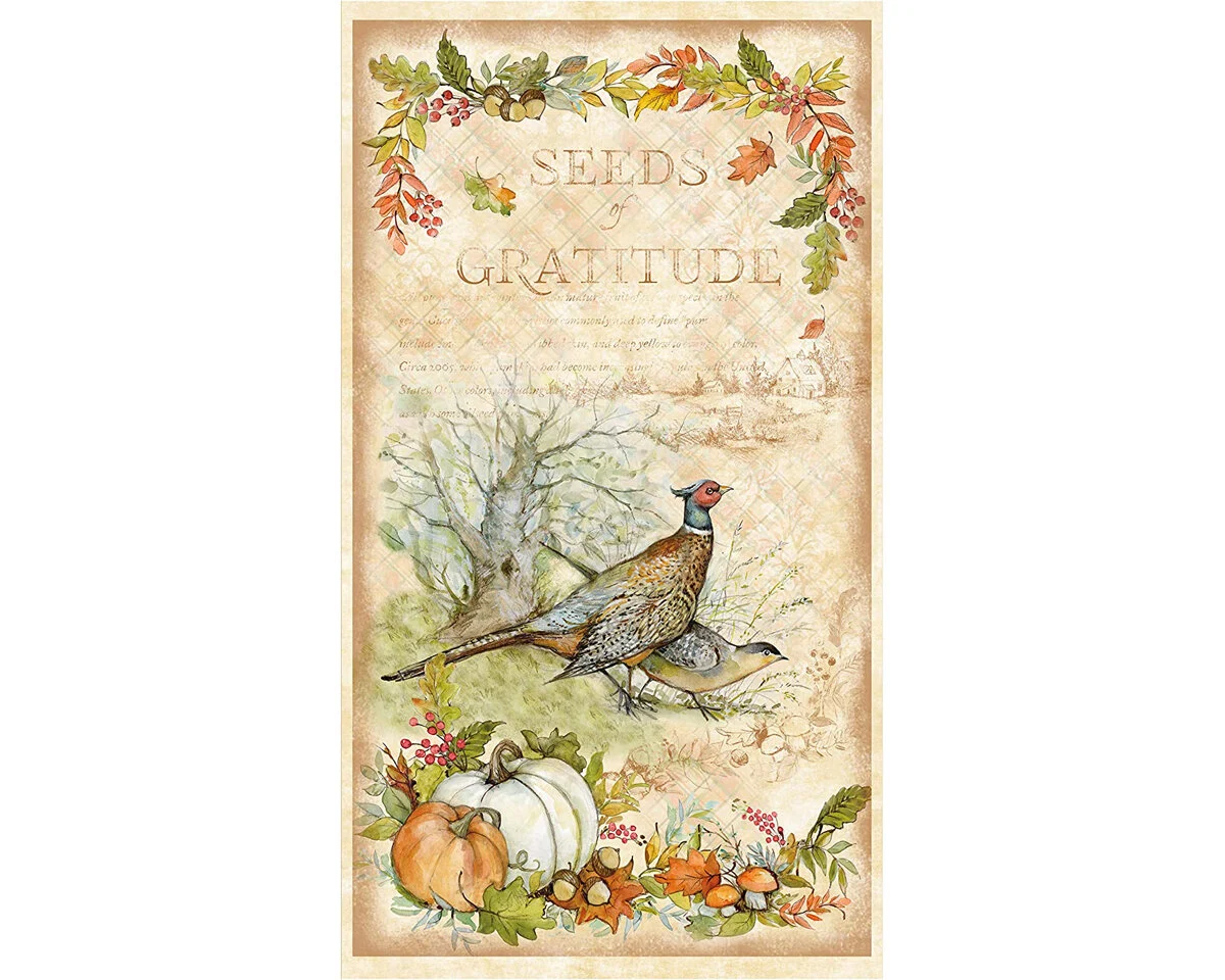 60-cm-Panel Patchworkstoff SEEDS OF GRATITUDE, Fasan, Wilmington Prints