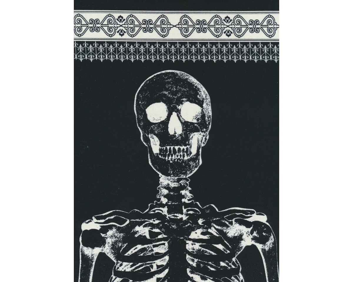 60-cm-Rapport Fluoreszierender Patchworkstoff MR. BONES, Skelett, Timeless Treasures