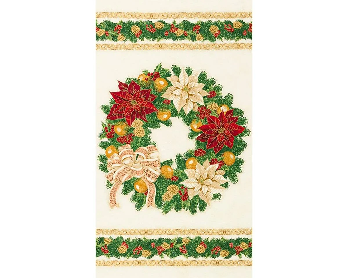 60-cm-Rapport Metallic-Patchworkstoff HOLIDAY FLOURISH, Weihnachtskranz, Robert Kaufman