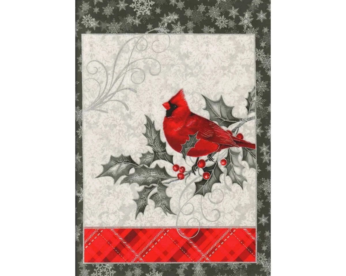 60-cm-Rapport Metallic-Patchworkstoff WINTER'S GRANDEUR, Weihnachtsvögel, Robert Kaufman