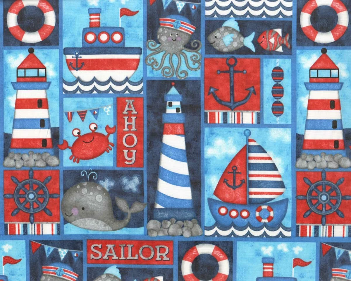 60-cm-Rapport Patchworkstoff ANCHOR'S AWAY, maritime Bilder, Studio E