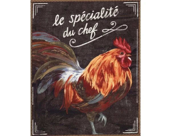60-cm-Rapport Patchworkstoff BON APPÉTIT, Hähne, rotbraun-dunkelbraun
