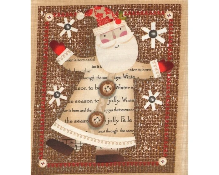 60-cm-Rapport Patchworkstoff HOLIDAY STITCHES, Weihnachts-Panel, hellbraun-rot