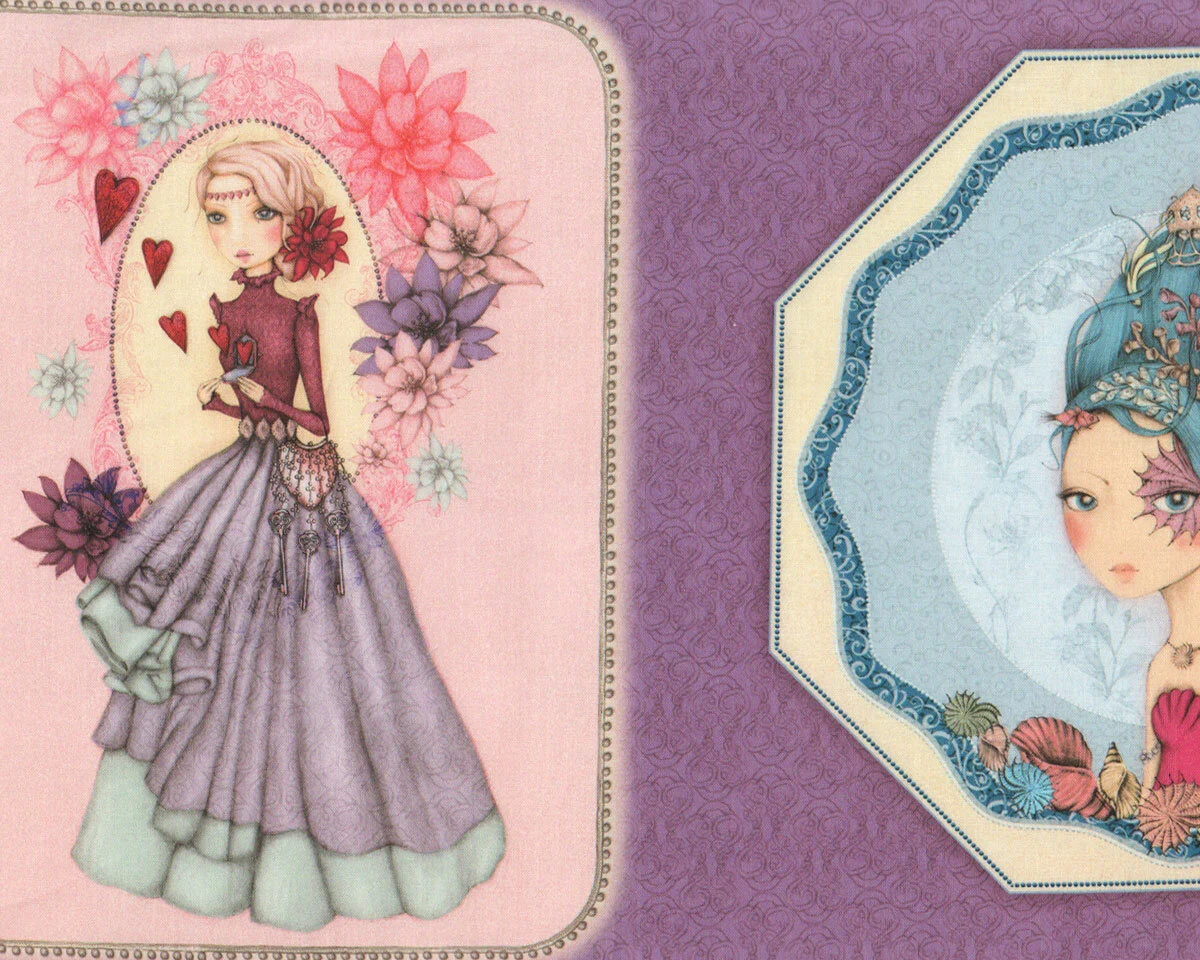60-cm-Rapport Patchworkstoff MIDNIGHT GARDEN, Mädchen, Santoro London