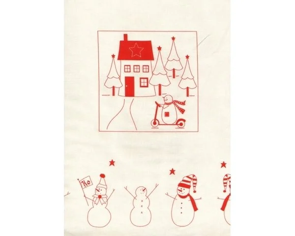 60-cm-Rapport Patchworkstoff WINTER WONDERLAND, Schneemänner, wollweiß-rot, Moda Fabrics