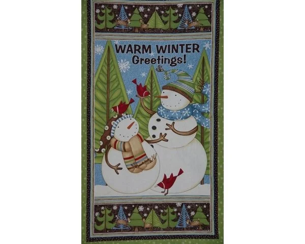 63-cm-Abschnitt Patchworkstoff SWIRLY SNOWMEN, Schneemänner, gedecktes limette