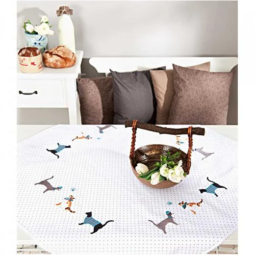 Tischdecke Katzen bedruckt - Rico Design (Stickpackung)