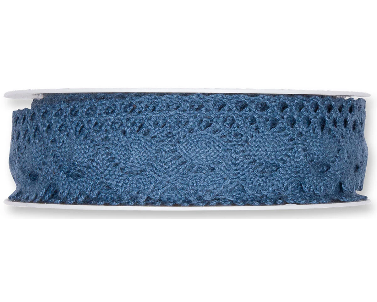 7 m Baumwoll-Spitzenband HÄKELSPITZE, 28 mm, dunkles taubenblau