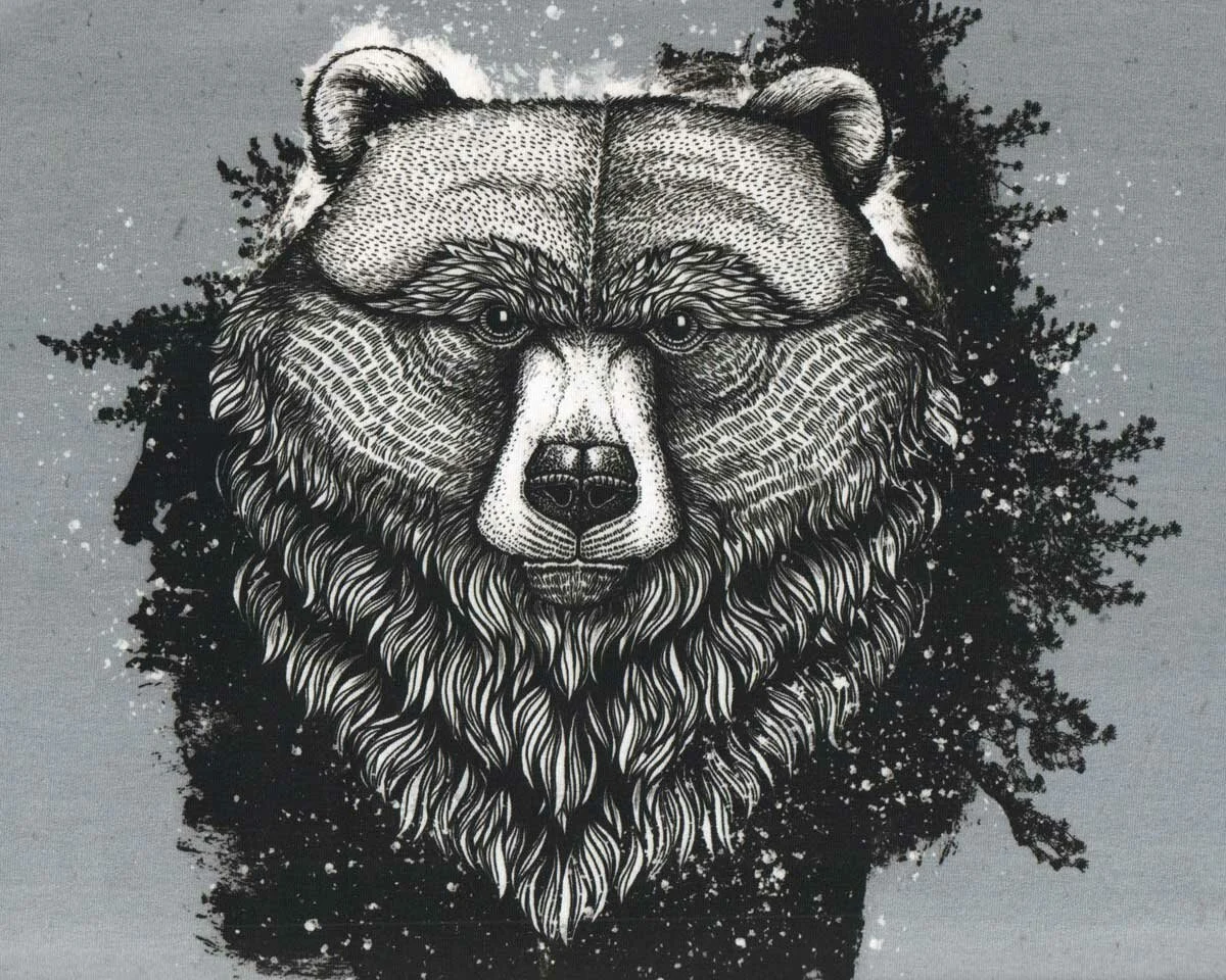 85-cm-Panel Sweatstoff GRIZZLY by Thorsten Berger, grau