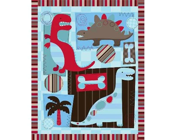 90-cm-Paneel Patchworkstoff DINO, Dinosaurier, hellblau