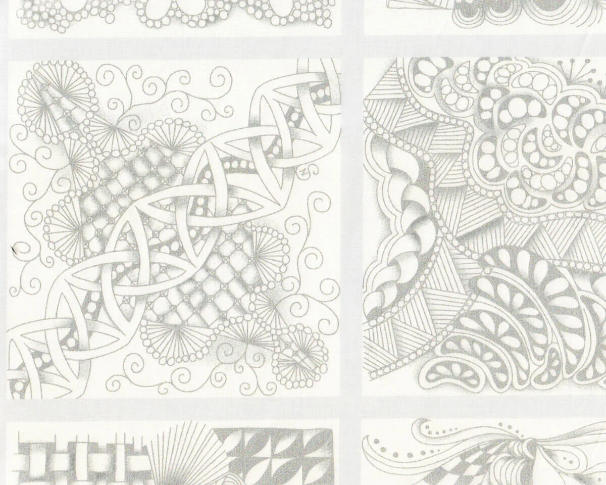 90-cm-Panel Patchworkstoff TANGLE TIME, silber