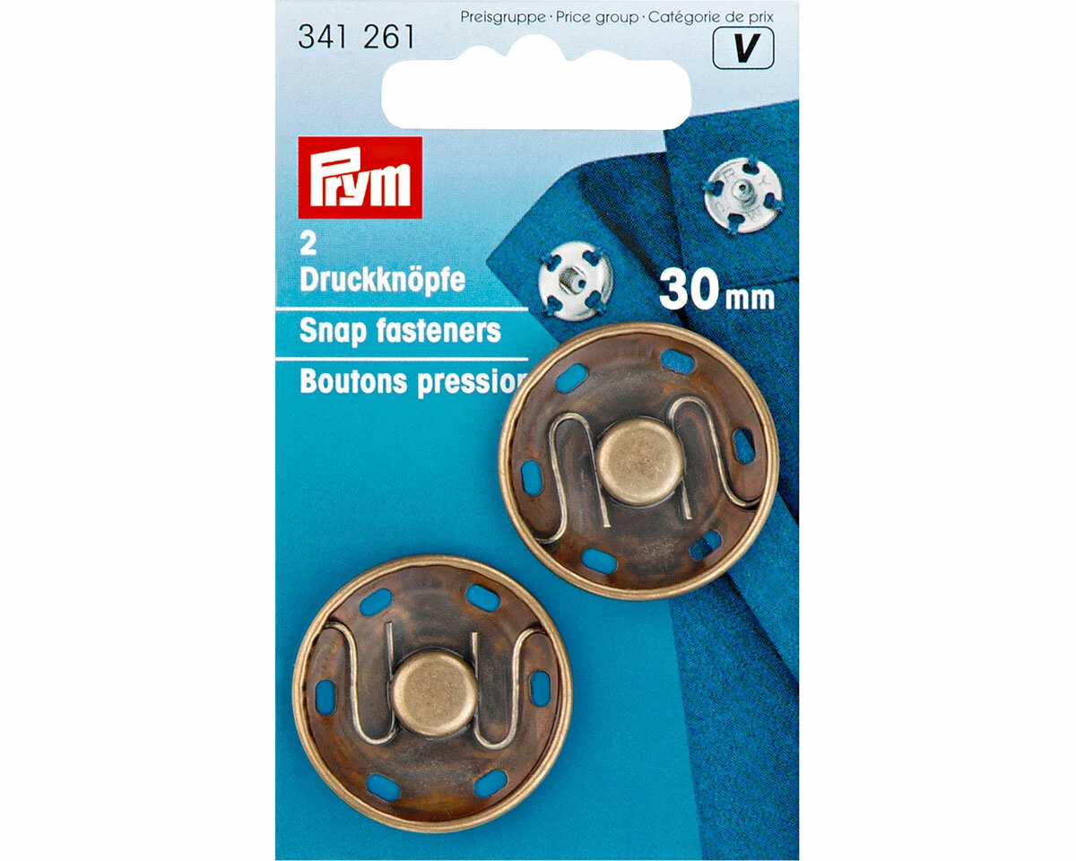 Annäh-Druckknöpfe GROSS, altmessing, 30 mm, Prym