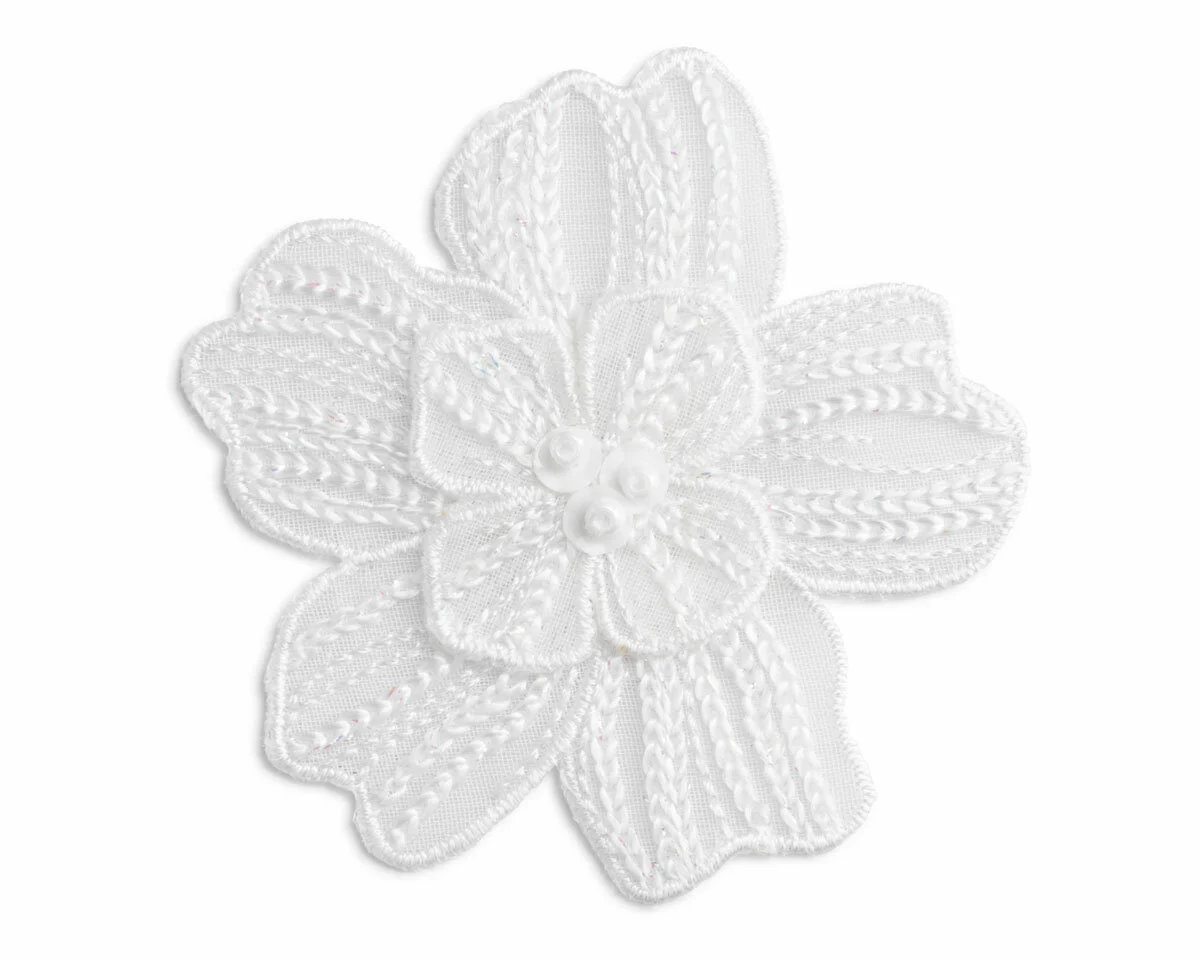 Applikation Blume mit kleinen Perlen aus Organza, bestickt, weiß, Prym