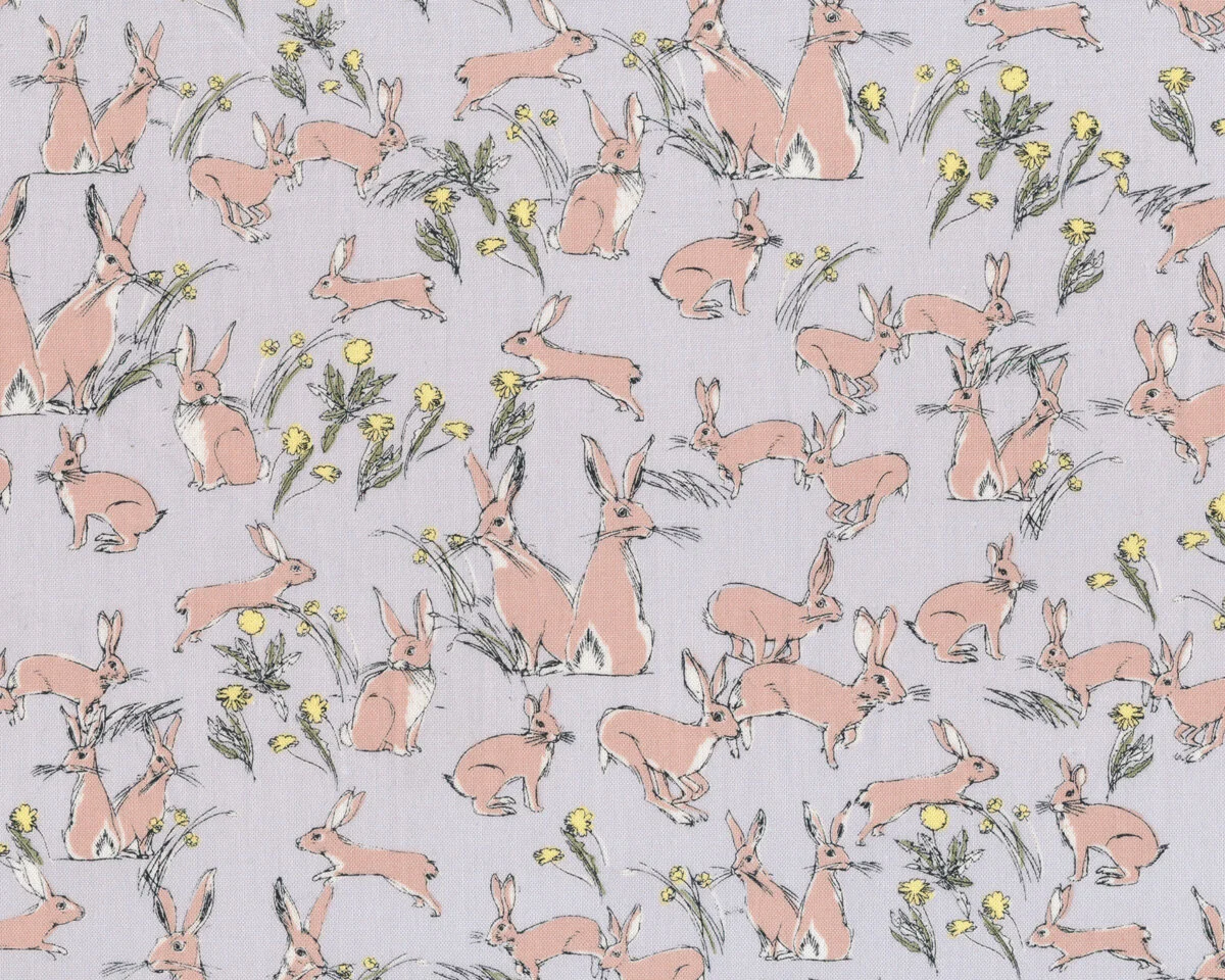 B-Ware Bio-Patchworkstoff RABBITS AND HARES, Hasen, hellgrau-hautfarben, Jane Makower