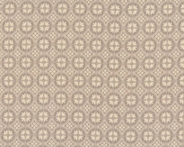 B-Ware Patchworkstoff "Serenata" mit Karo-Ornament-Kreisblüten, beigegrau-hellbeige