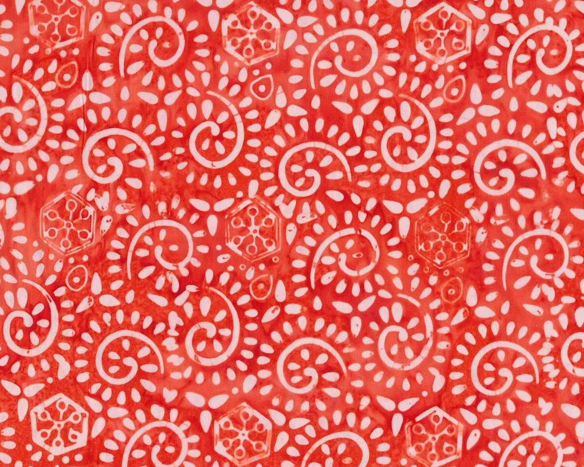 Batik-Patchworkstoff LATITUDE BATIKS, Tupfen-Kringel, hellrot-gebrochenes weiß, Moda Fabrics