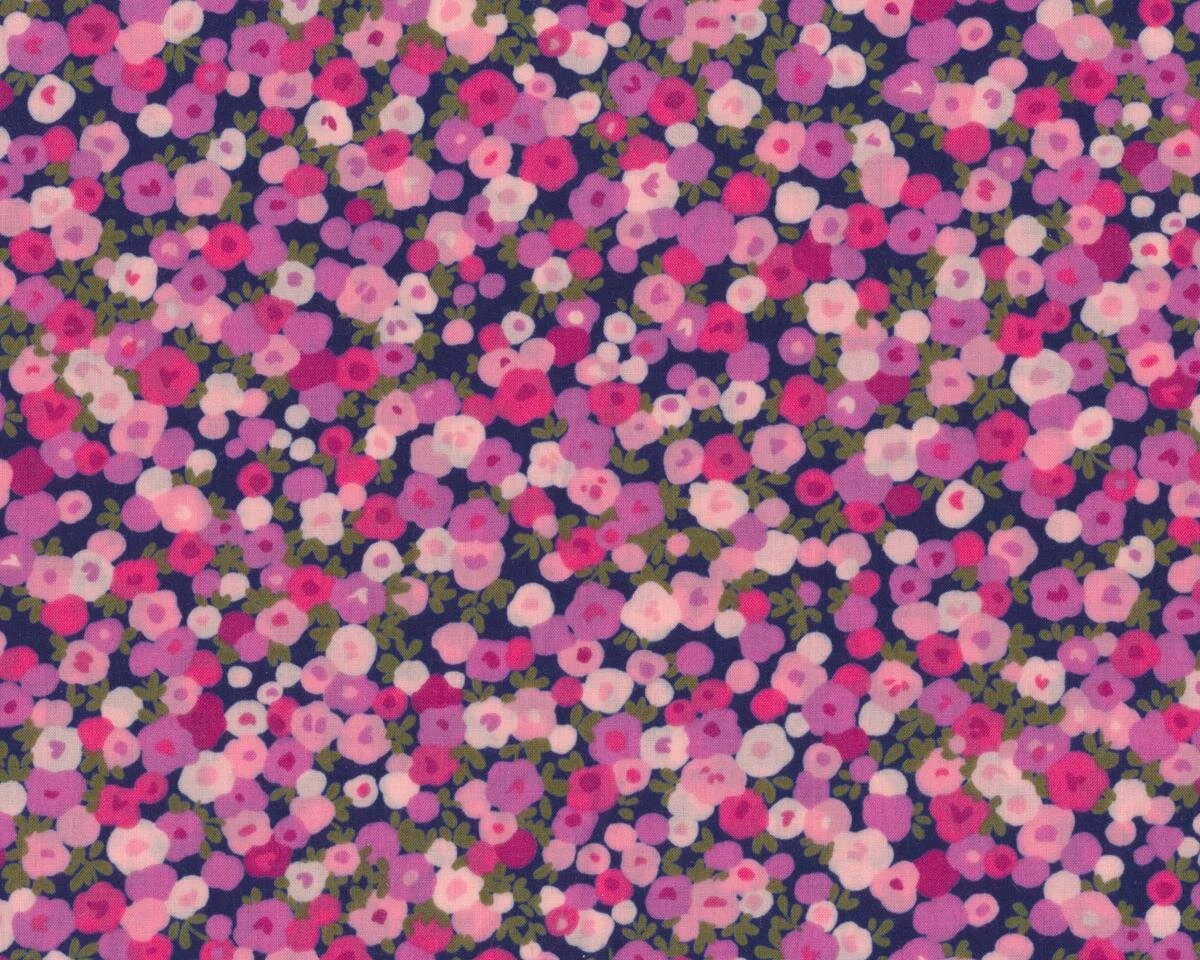 Batist REGENT STREET LAWNS, Tupfenblüten, rosa-dunkelblau, Moda Fabrics