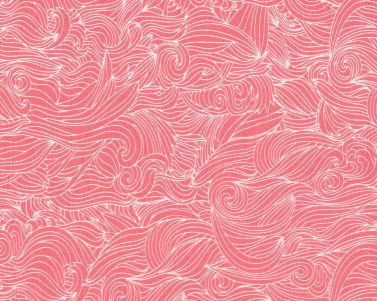 Batist, Voile WAVES, Wellenstrudel, lachsrot-wollweiß