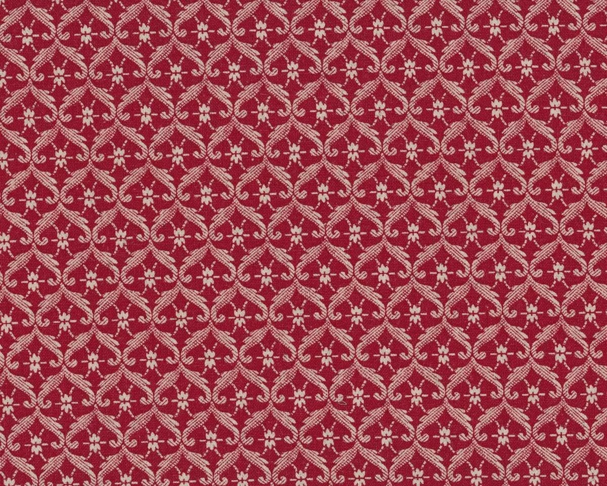 Baumwoll-Leinen-Patchworkstoff RUE INDIENNE, Blüten-Rauten, dunkelrot, Moda Fabrics