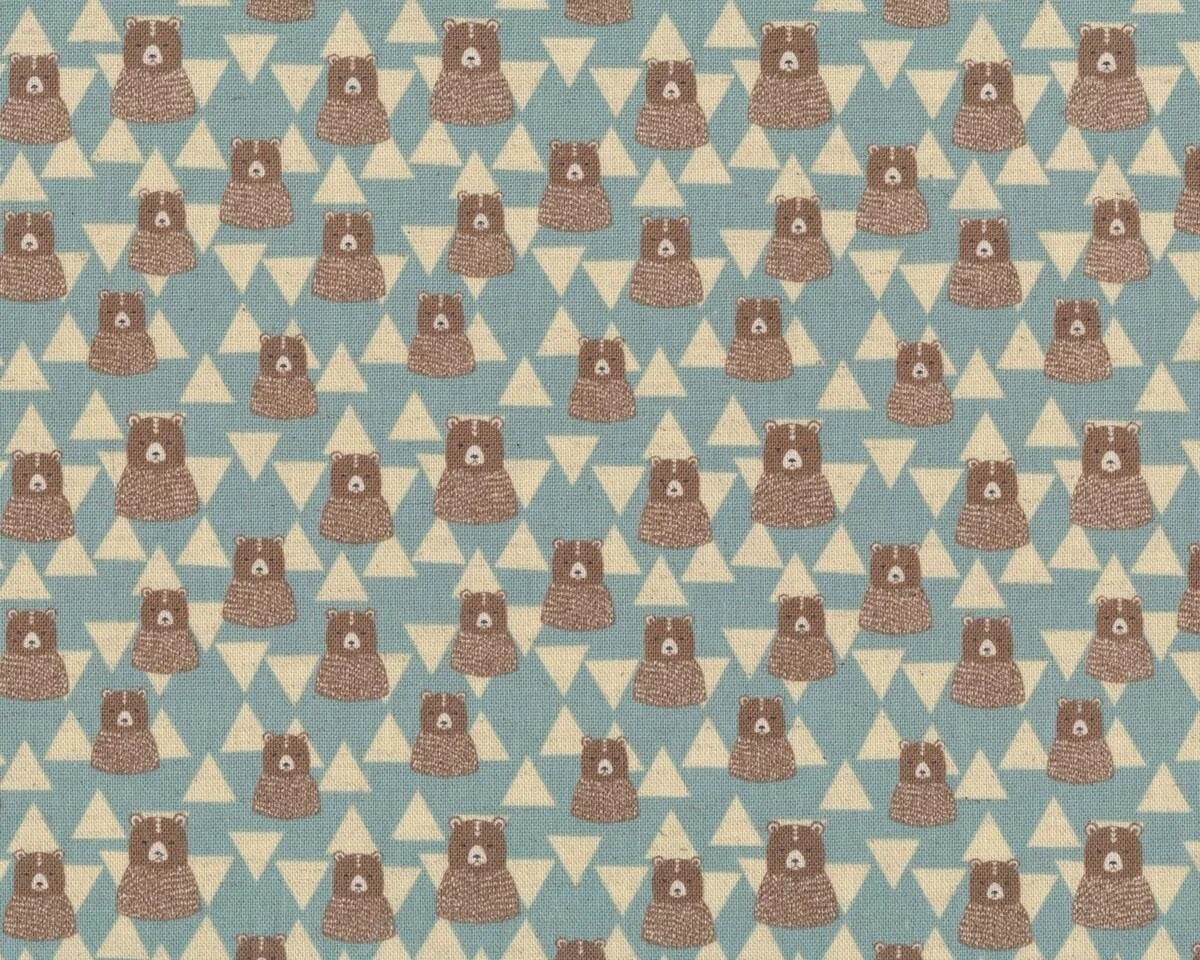 Baumwoll-Leinen-Patchworkstoff TRÈFLE, Bären & Dreiecke, hellblau, Kokka