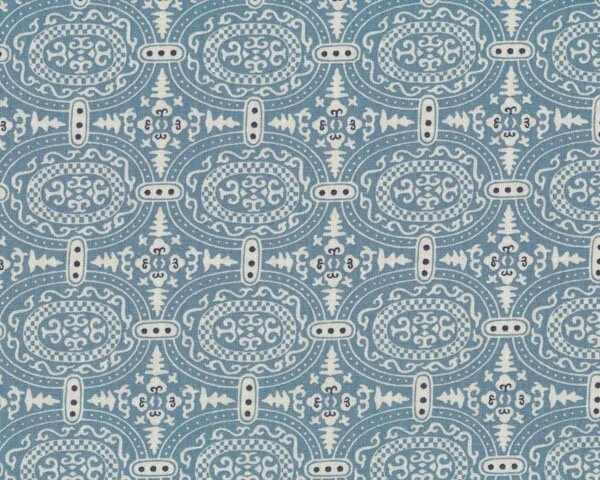 Baumwoll-Leinen-Stoff "Alchemy" mit ovalen Ornamenten, helles taubenblau-natur