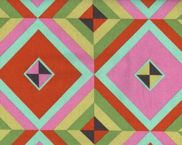 Baumwoll-Leinen-Stoff HAPI SKY PYRAMID, Viereckmuster, terracotta, Free Spirit