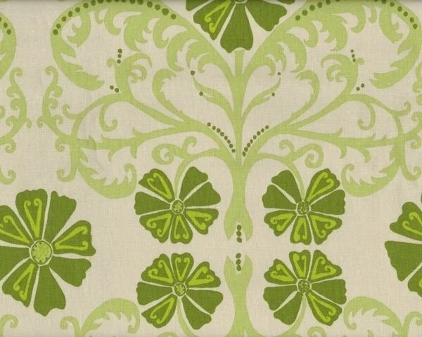 Baumwoll-Leinen-Stoff JENAVEVE LINEN, Blüten-Ranken, hellgrün, Free Spirit