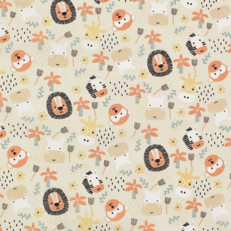 Baumwoll Popeline Cute Animals, beige