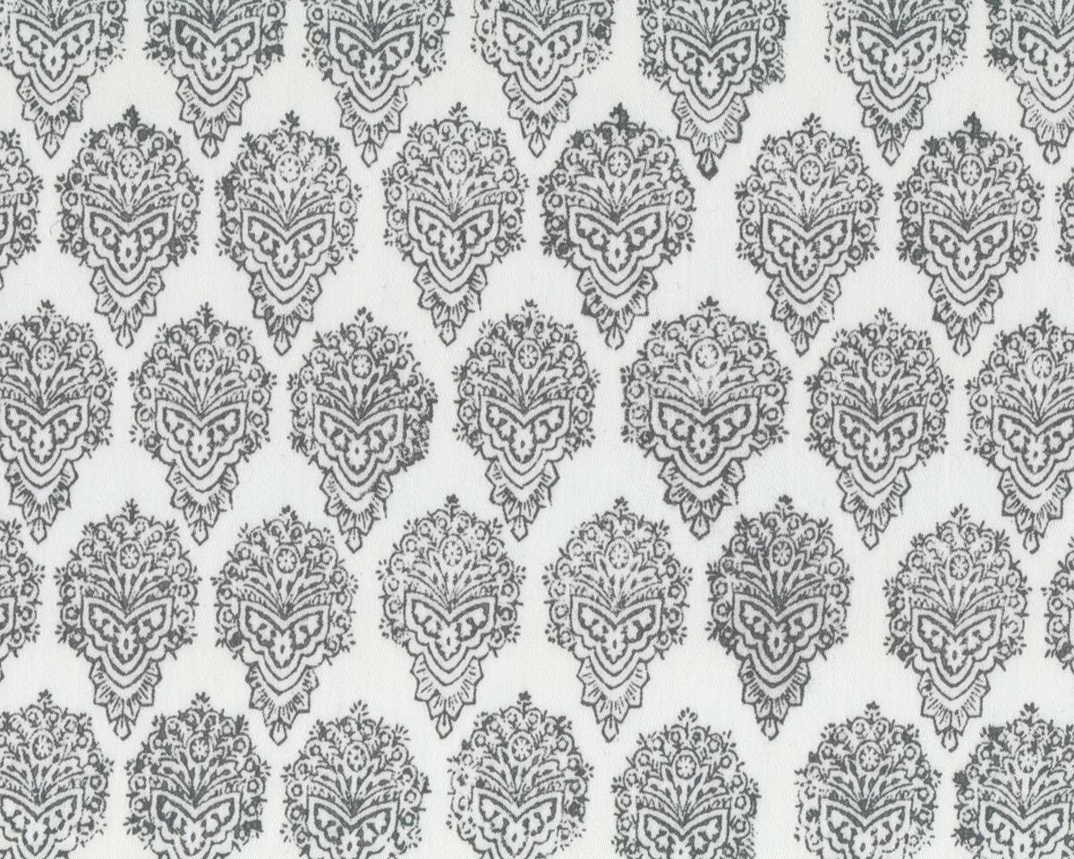 Baumwoll-Stretch-Satin ALRAIA, Blattstempel-Ornament, dunkelgrau