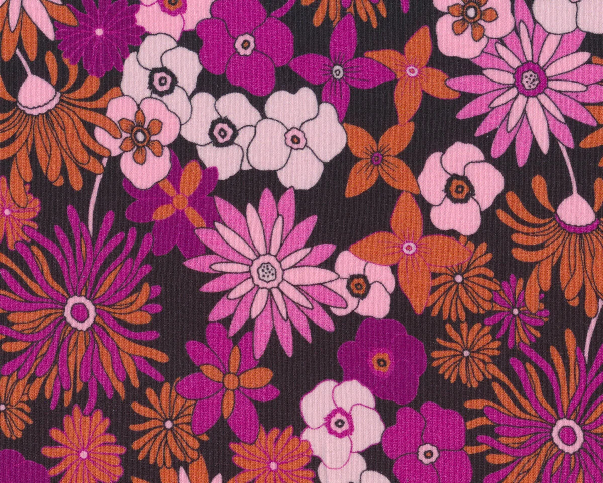 Baumwolljersey AVALANA FLORADO, Blüten, lila