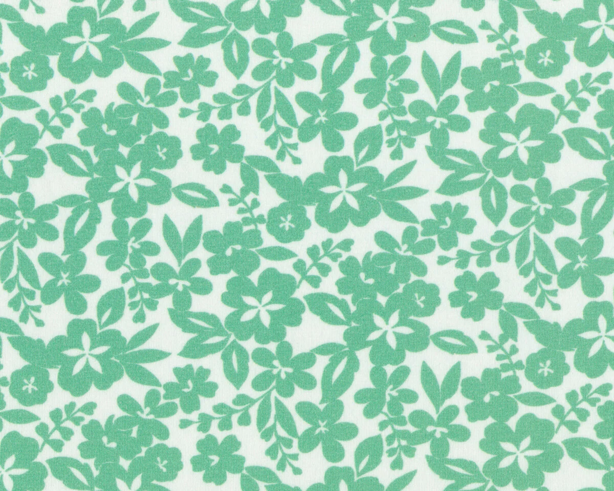 Baumwolljersey FLORASIA, Blumenranken, gebrochenes weiß-mintgrün