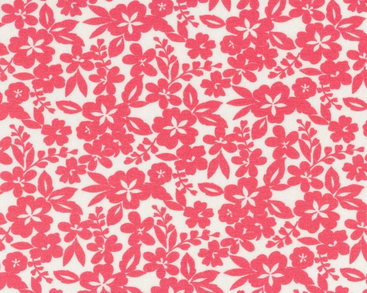 Baumwolljersey FLORASIA, Blumenranken, gebrochenes weiß-pastellrot