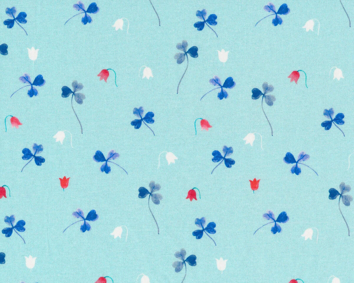 Baumwolljersey FUNNY FARM CLOVER, Klee, türkis