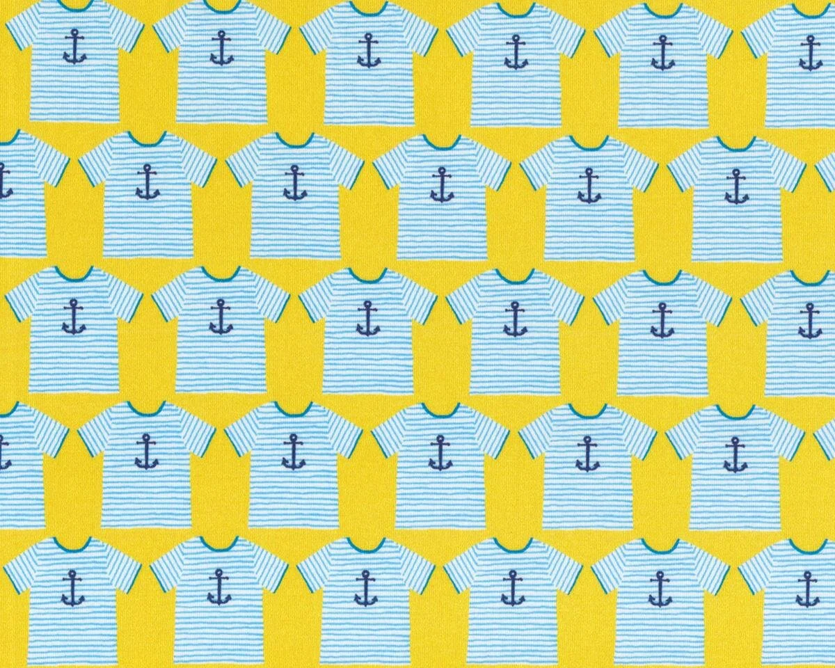 Baumwolljersey JOSY ANCHOR, Anker-Shirts, gelb-türkis