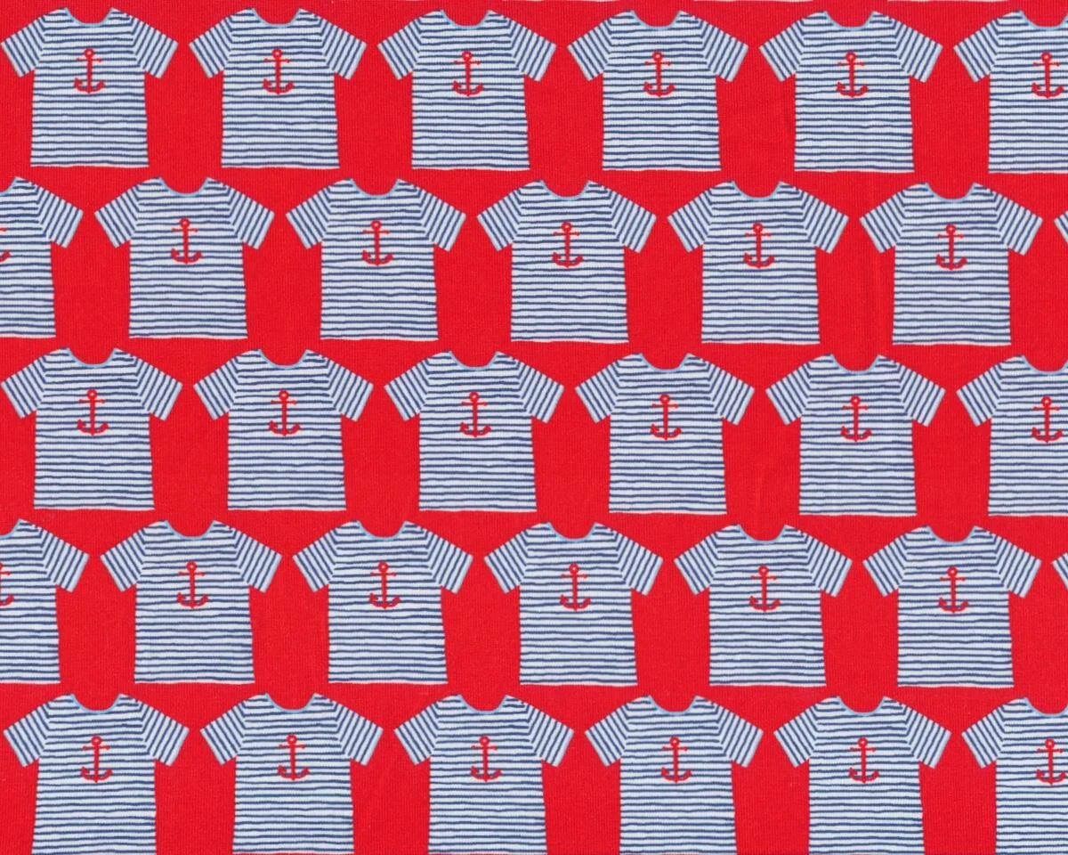 Baumwolljersey JOSY ANCHOR, Anker-Shirts, rot-weiß